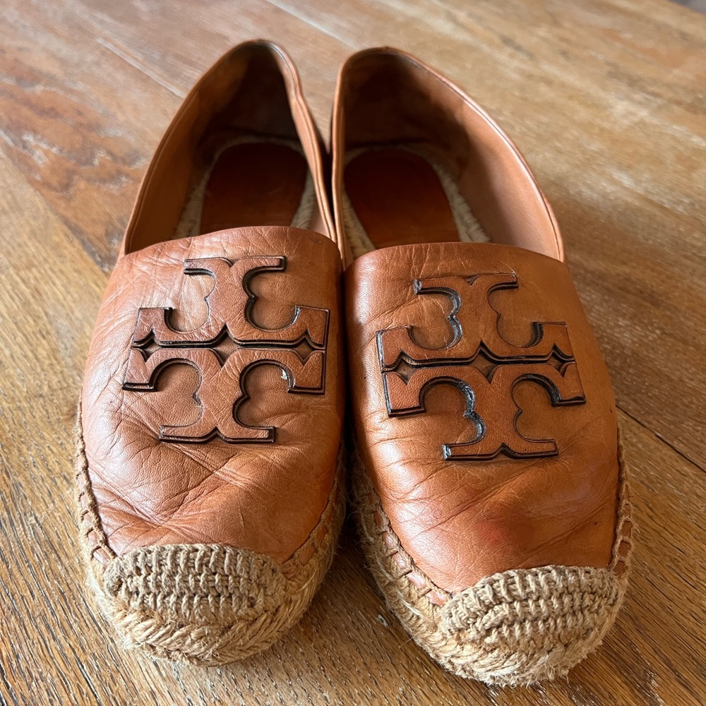 Tory Burch Ines Brown Leather Espadrilles